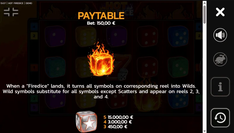 Hot Fire Dice - symboler og Scatter Pays på spillepladen